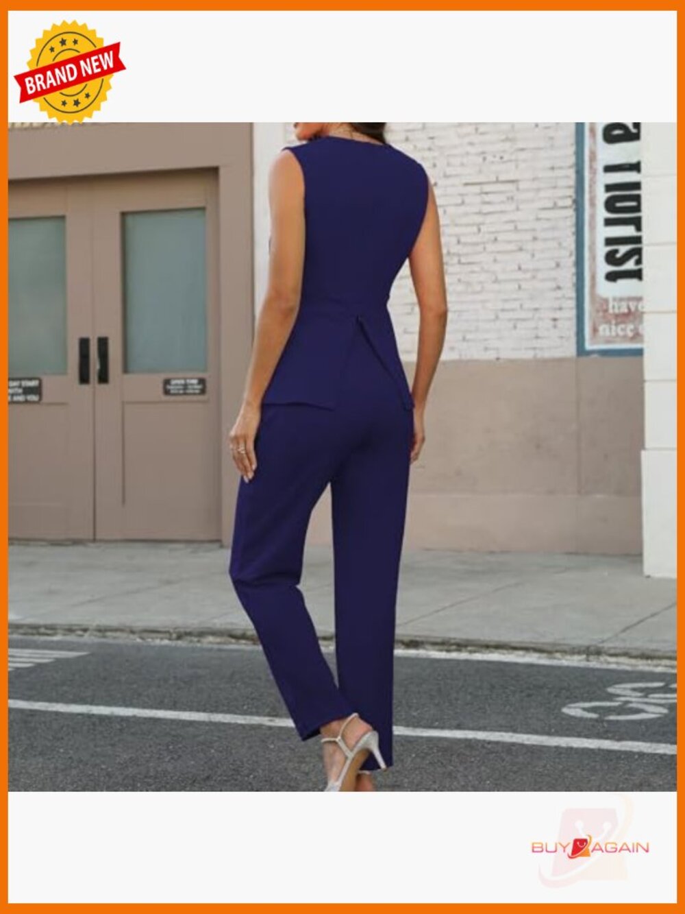 Womens Dressy 2 Piece Blazer Set Sleeveless Vest Pantsuit Summer Business - Picture 3 of 7